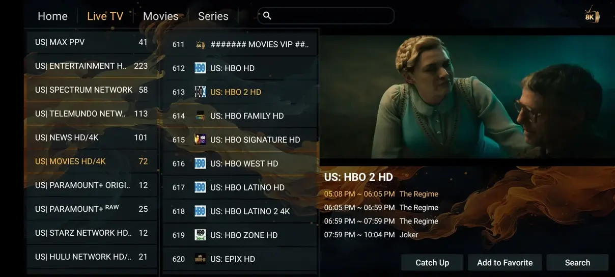 Orexe TV application interface preview 1