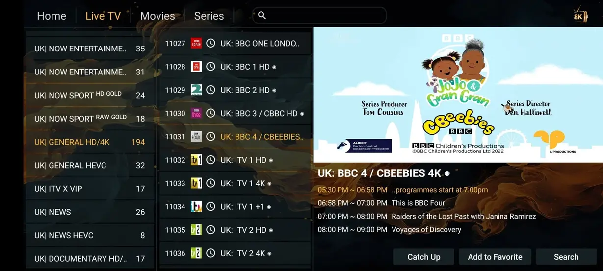 Orexe TV application interface preview 6