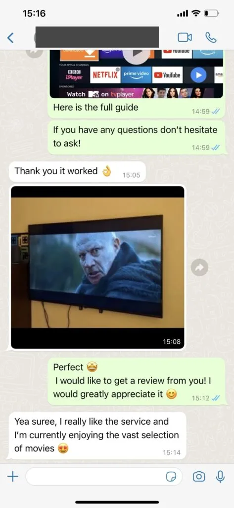 Anonymised WhatsApp support conversation 1
