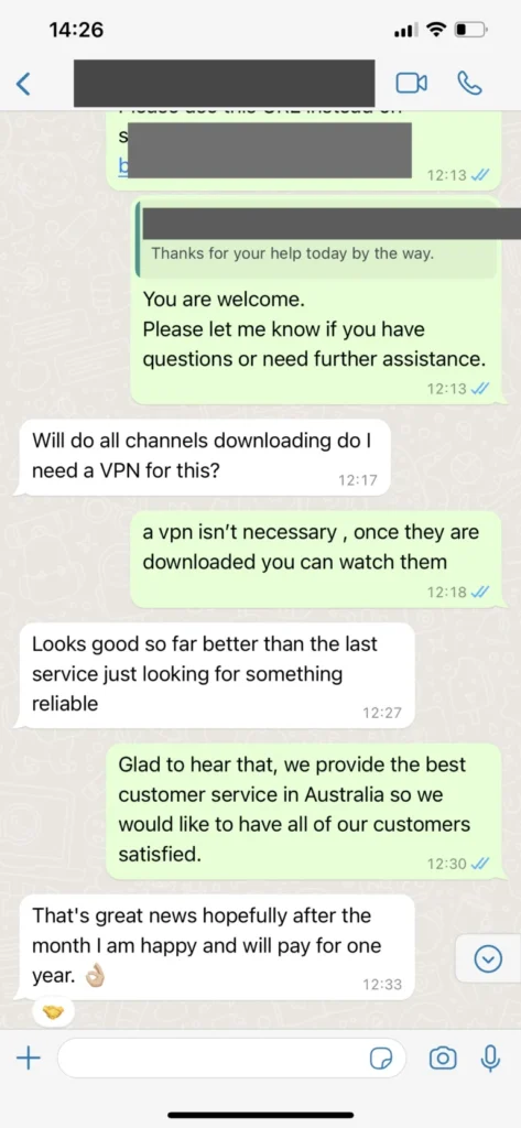 Anonymised WhatsApp support conversation 3